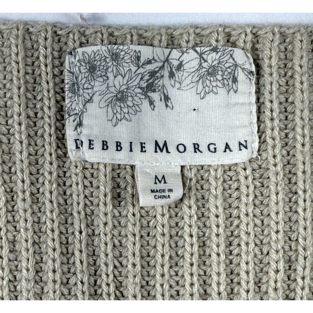 Debbie Morgan Womens Beige Knit Sweater Elbow Patch Scoop Neck Pockets M - Picture 2 of 7